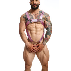 MOB Eroticwear Harnais Cross Cockring Dngeon Rose